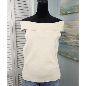 Talbots Top L Cream Silk Blend Off Shoulder Stretch Knit Pullover NWT $78 MSRP